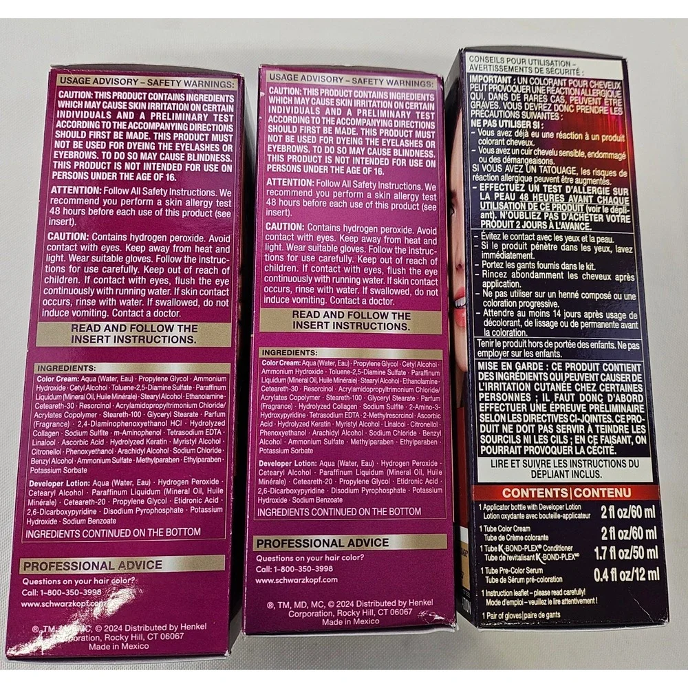 Schwarzkopf Keratin Color Permanent Hair Dye‎ Lot 3 Onyx Midnight Black Cocoa